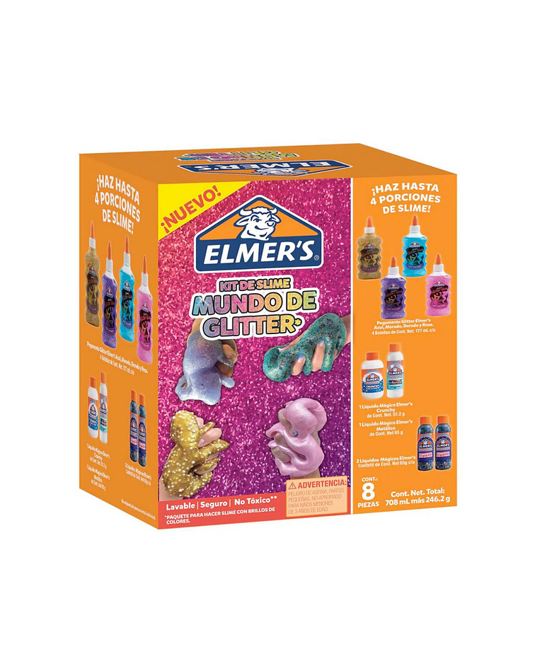 Kit Slime Mundo de Glitter 8 Piezas Elmers