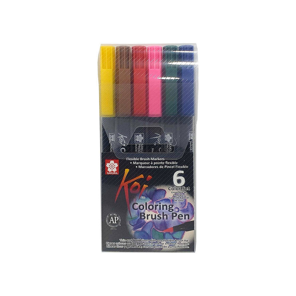 Set Plumones Acuarelables Sakura Koi Brush 6 Colores Básicos 1