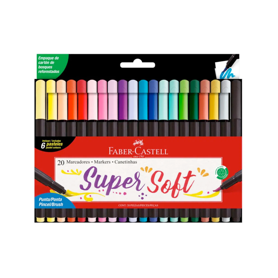 Plumones Faber Castell SuperSoft Set de 20 Colores 1