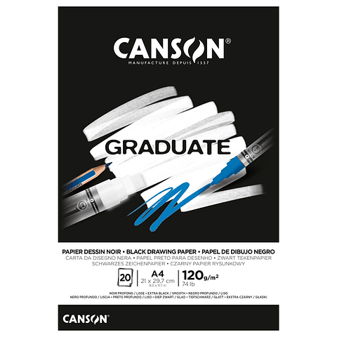 Canson Pad Graduate Negra A4 120gr 20hjs