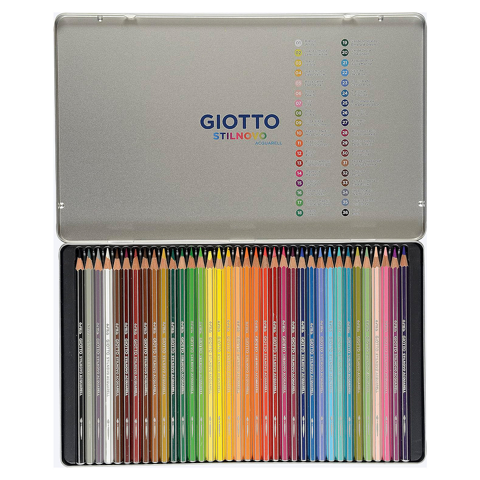 Lápices Giotto Stilnovo Acuarelable 36 Colores Estuche de Metal 2