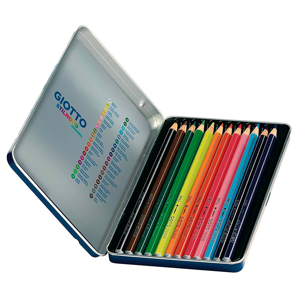 Lapiz Giotto Stilnovo Acuarelable 12 Colores Estuche de Metal 2