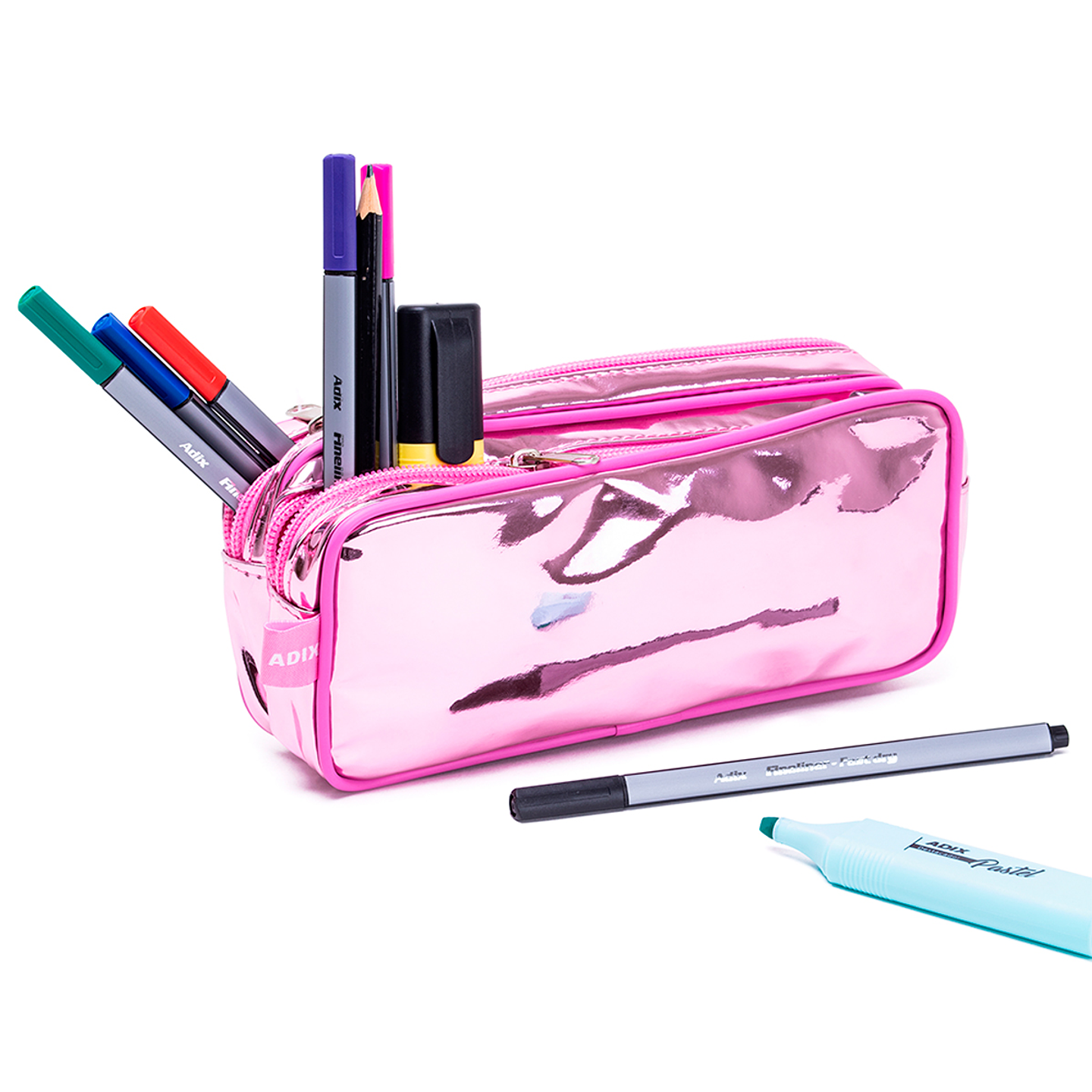 Estuche Escolar Doble Cierre Metalizado 3