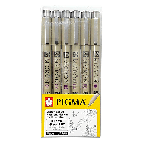Set Pigma Micron Sakura 6 Grosores Negro