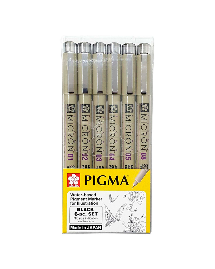 Set Pigma Micron Sakura 6 Grosores Negro