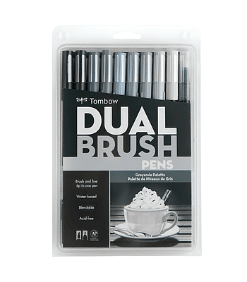 Tombow Dual Brush - Set 10 Marcadores Escala De Grises
