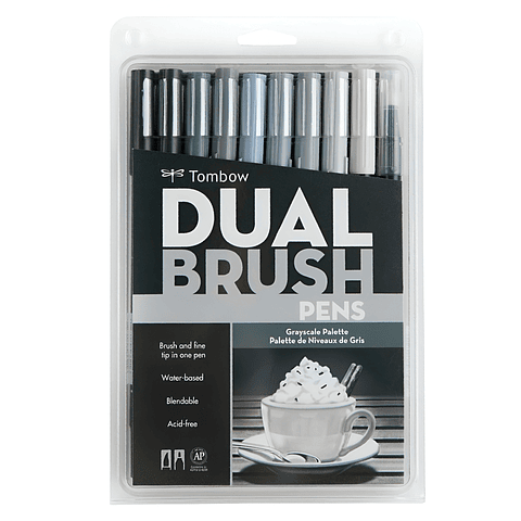 Tombow Dual Brush - Set 10 Marcadores Escala De Grises