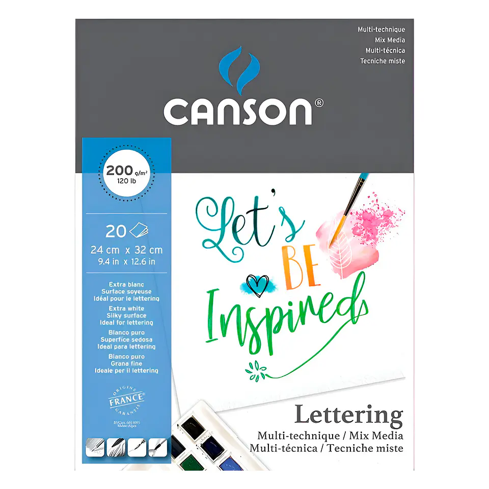 Canson XL - Pad Lettering 24 x 32 cm, 20 Hojas, 200 gr/m2 1