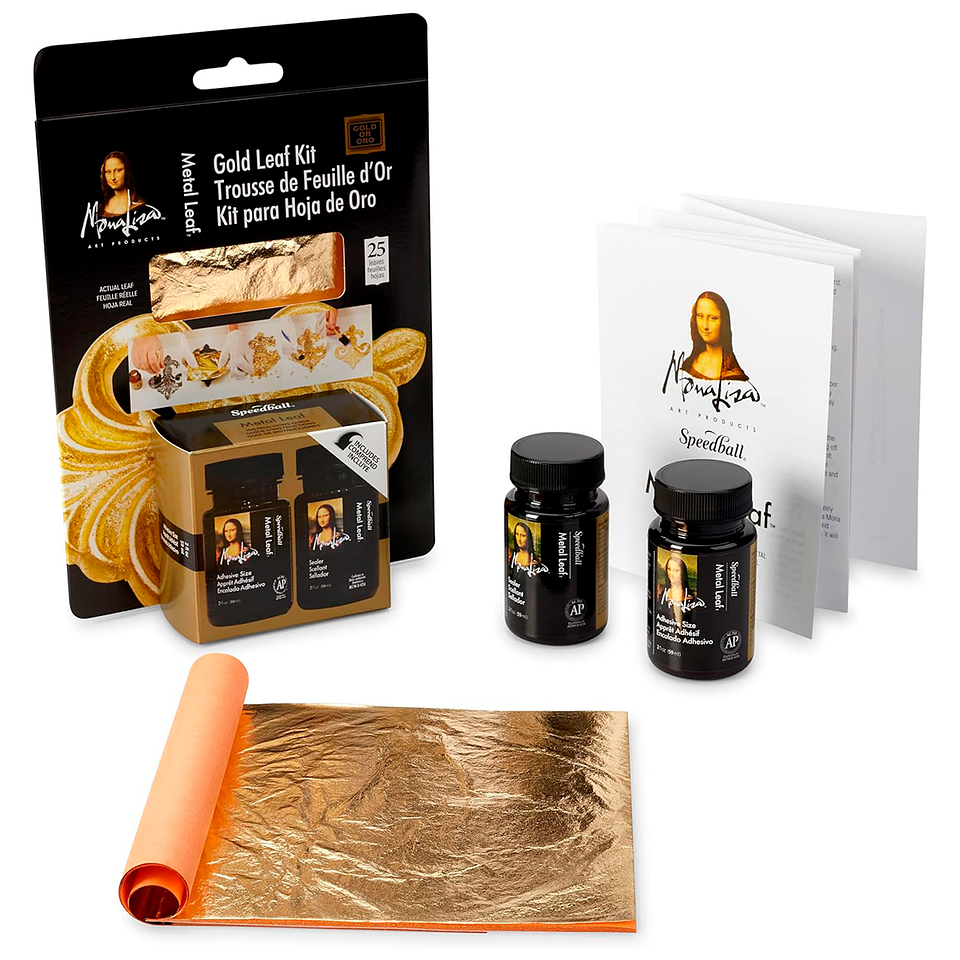 Kit 25 Hojas Pan De Oro + Adhesivo 59ml Y Sellador Mona Lisa 2