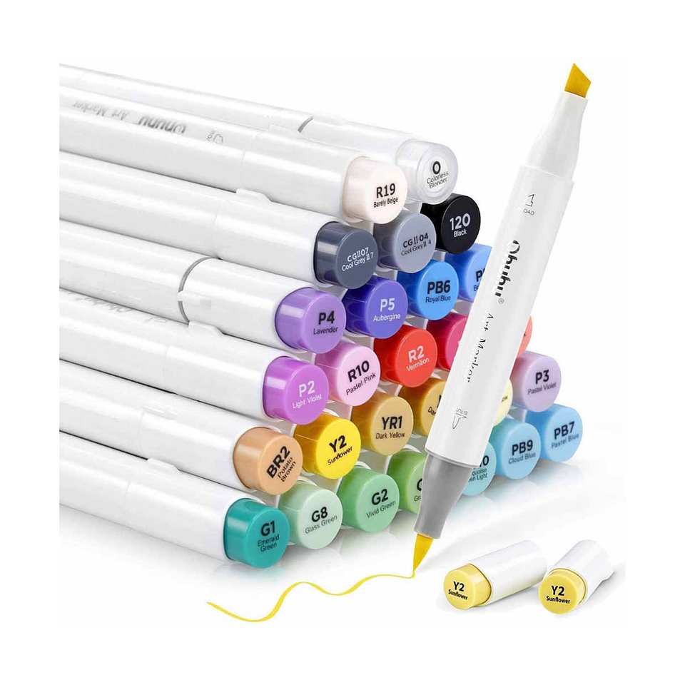 OHUHU 24 Marcadores de Alcohol + 1 Blender (Pincel & Biselada) 2