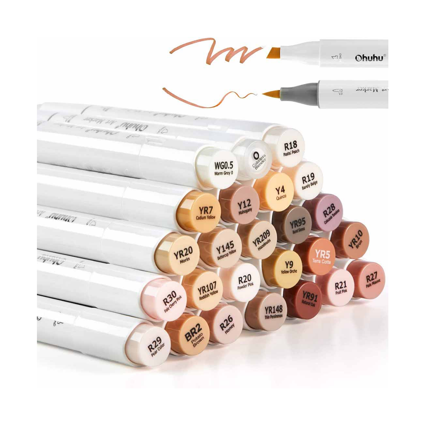 OHUHU 24 Marcadores De Alcohol Piel + 1 Blender (Pincel & Biselada) 2