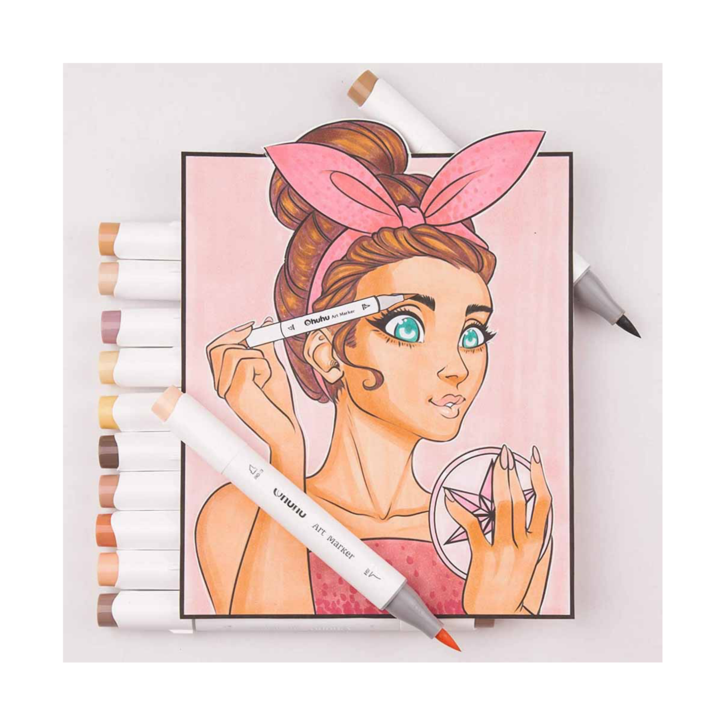 OHUHU 24 Marcadores De Alcohol Piel + 1 Blender (Pincel & Biselada) 3