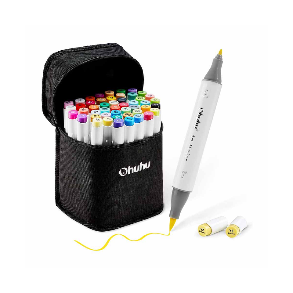 OHUHU 48 Marcadores de Alcohol + 1 Blender (Pincel & Fina) 1