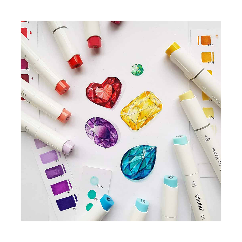 OHUHU 48 Marcadores de Alcohol + 1 Blender (Pincel & Fina) 3