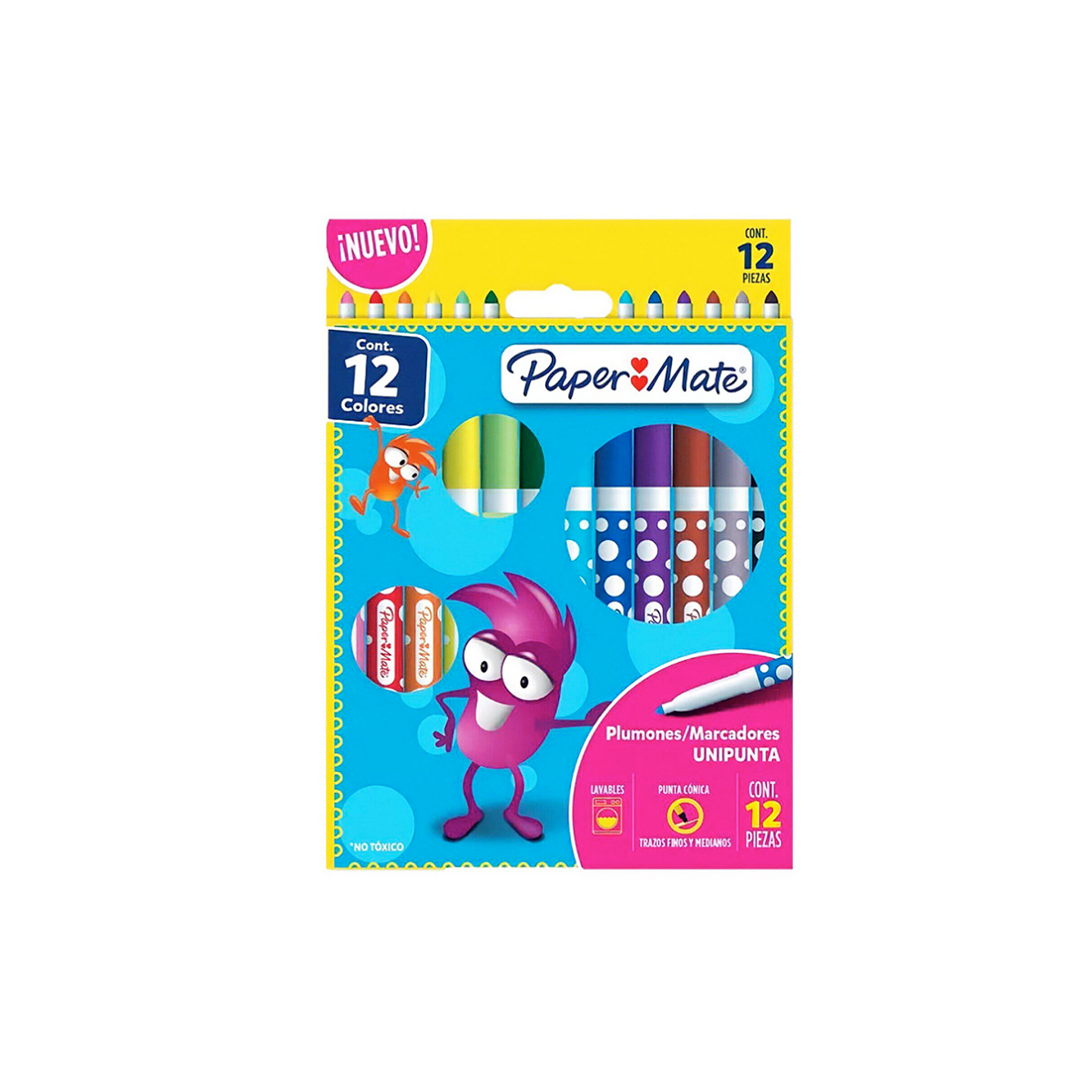 Marcadores delgados Papermate punta media 12 colores 1