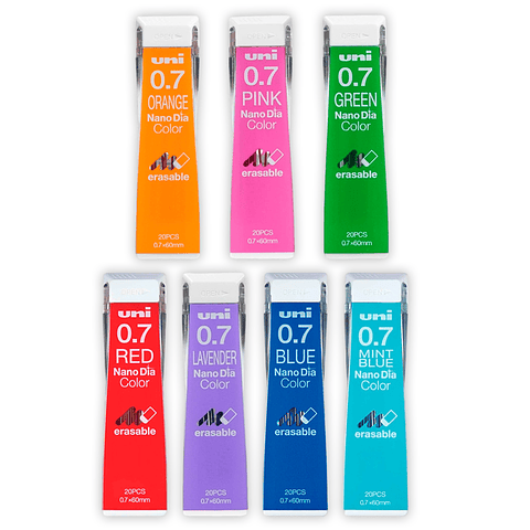 Uni Nano Dia Color Minas De Colores 0.7 Borrables - Set de 20 (Disponible en 7 Colores)
