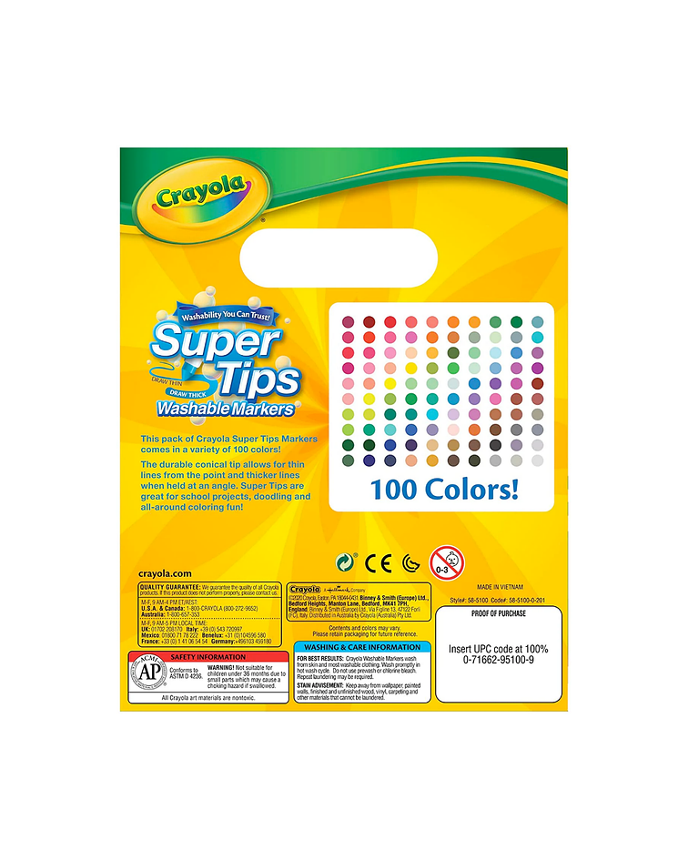  Crayola Super Tips - Set 100 Plumones Lavables