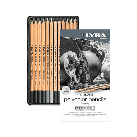 Set 12 Lapices Lyra Profesionales Grises