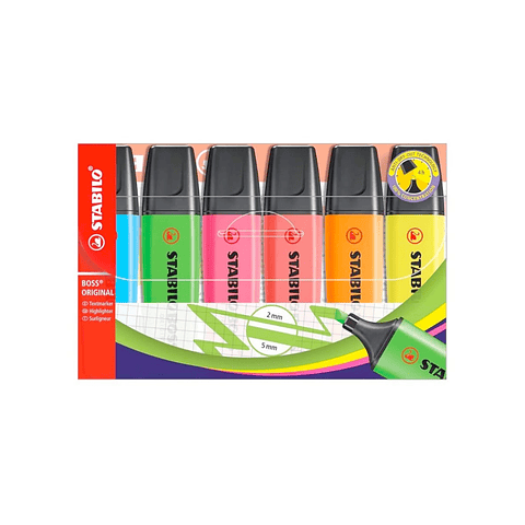 Set de 6 Destacadores Stabilo Boss Original Fluorescentes