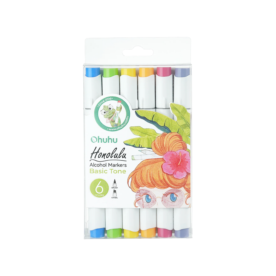 Honolulu Marcadores Base de Alcohol de Doble Punta 6 Colores Basicos 1