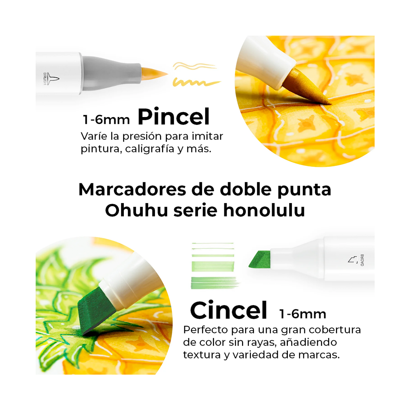 Honolulu Marcadores Base de Alcohol de Doble Punta 6 Colores Pastel 3