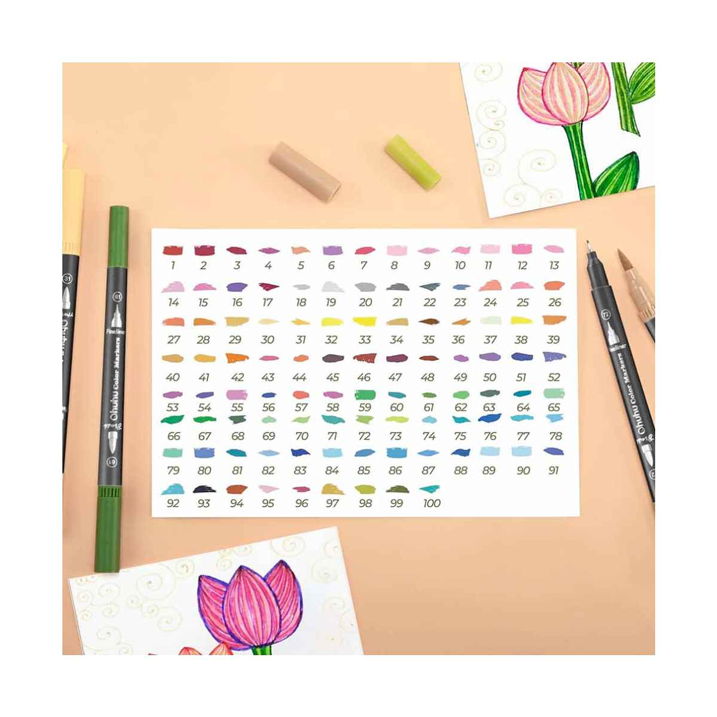 Set 100 Marcadores A Base De Agua Ohuhu - Maui Doble Punta 4