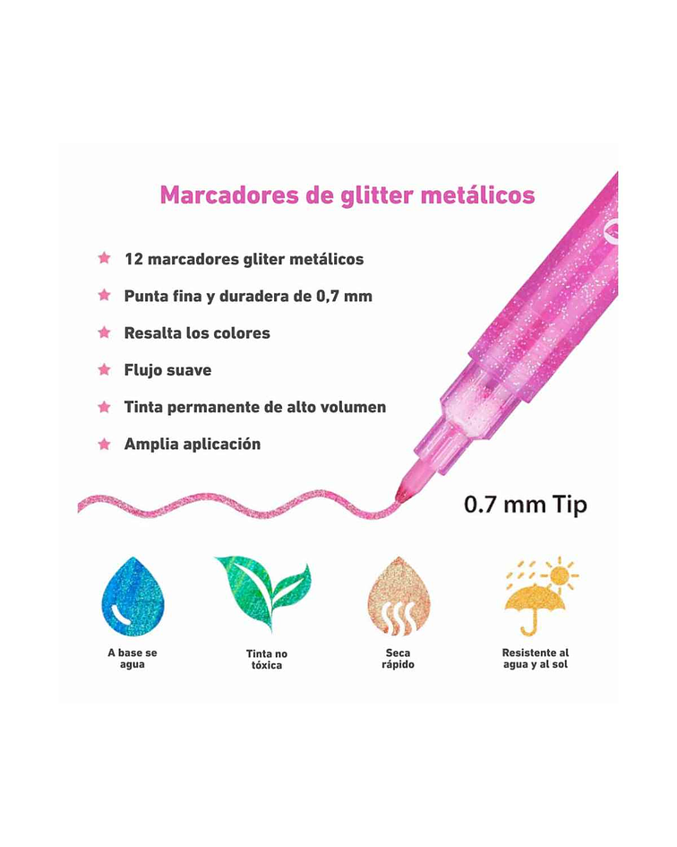 Set 12 Marcadores Glitter Marker