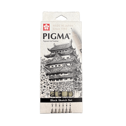 Set de Tiralínea Pigma Micron Sakura Negro 6 Grosores