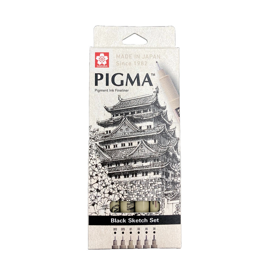 Set de Tiralínea Pigma Micron Sakura Negro 6 Grosores 1
