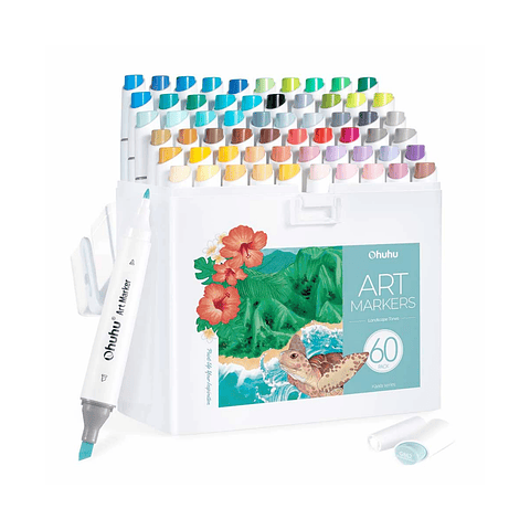 Ohuhu 60 Marcadores De Alcohol + 1 Blender Fina y Biselada