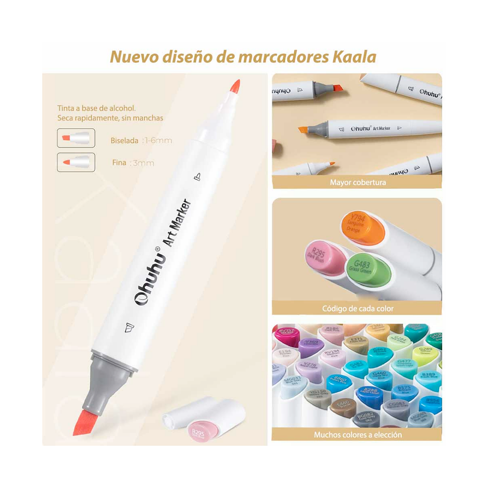 Ohuhu 60 Marcadores De Alcohol + 1 Blender Fina y Biselada 3