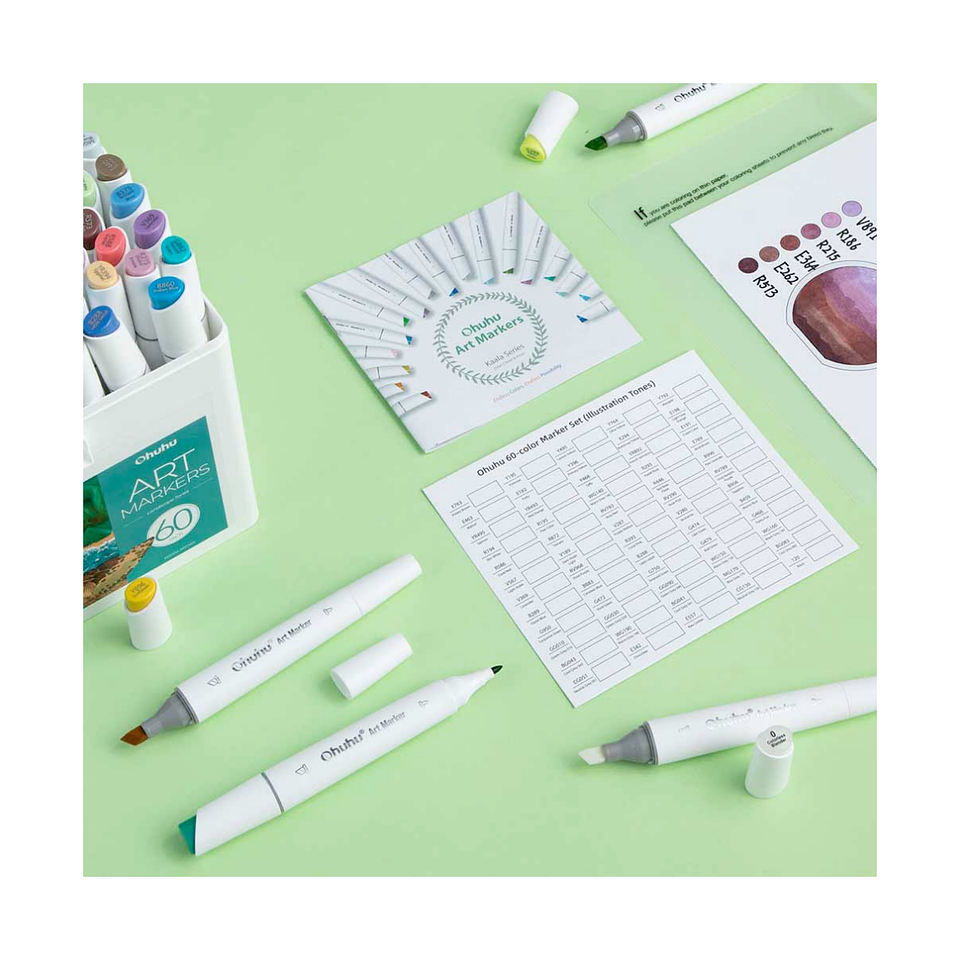 Ohuhu 60 Marcadores De Alcohol + 1 Blender Fina y Biselada 5