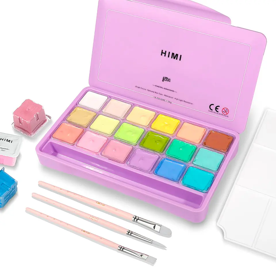 Set De Pintura 18 Colores Gouache Pastel Himi 30g 2