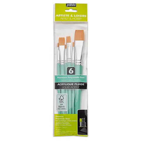Pinceles Pebeo Acrílico Fluido Set 6 Planos (Flat)