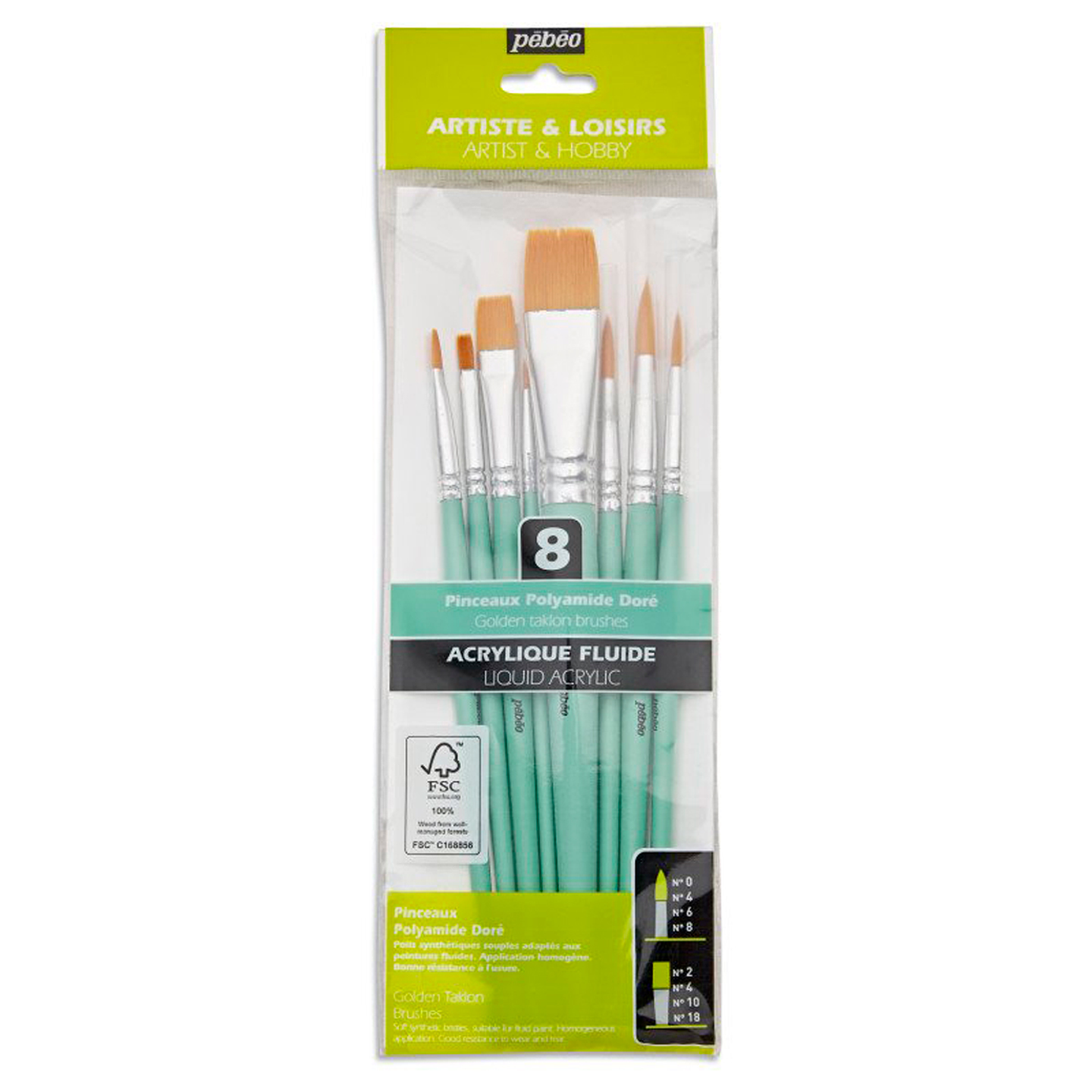 Pinceles Pebeo Acrílico Fluido Set 8 Redondos y Planos 1