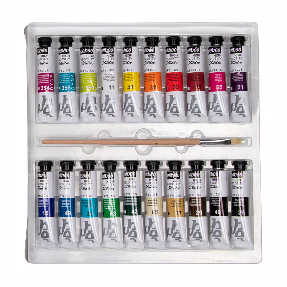  Acrílico Pebeo Studio Set 20 Colores 20ml + Pincel 2
