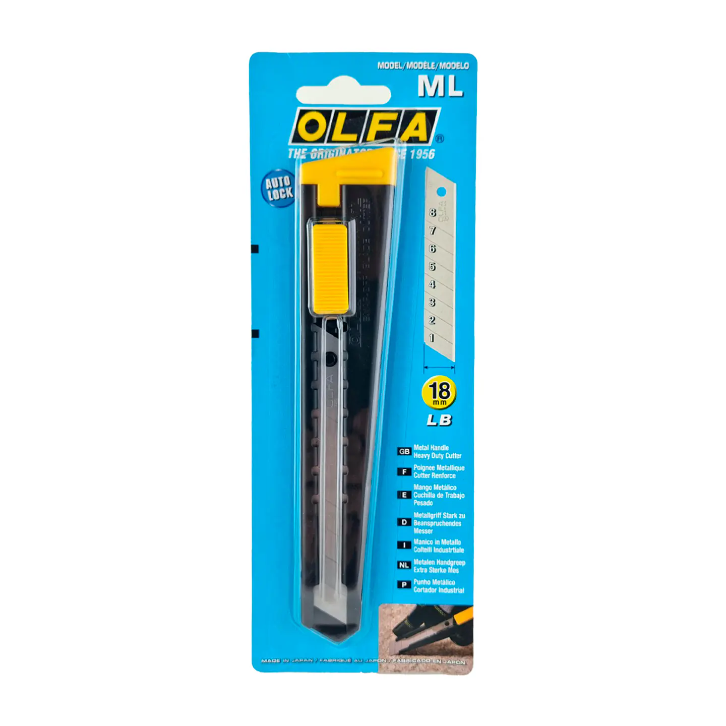 Cuchillo Industrial de 18mm Metálico con Seguro Automático ML - Olfa 1