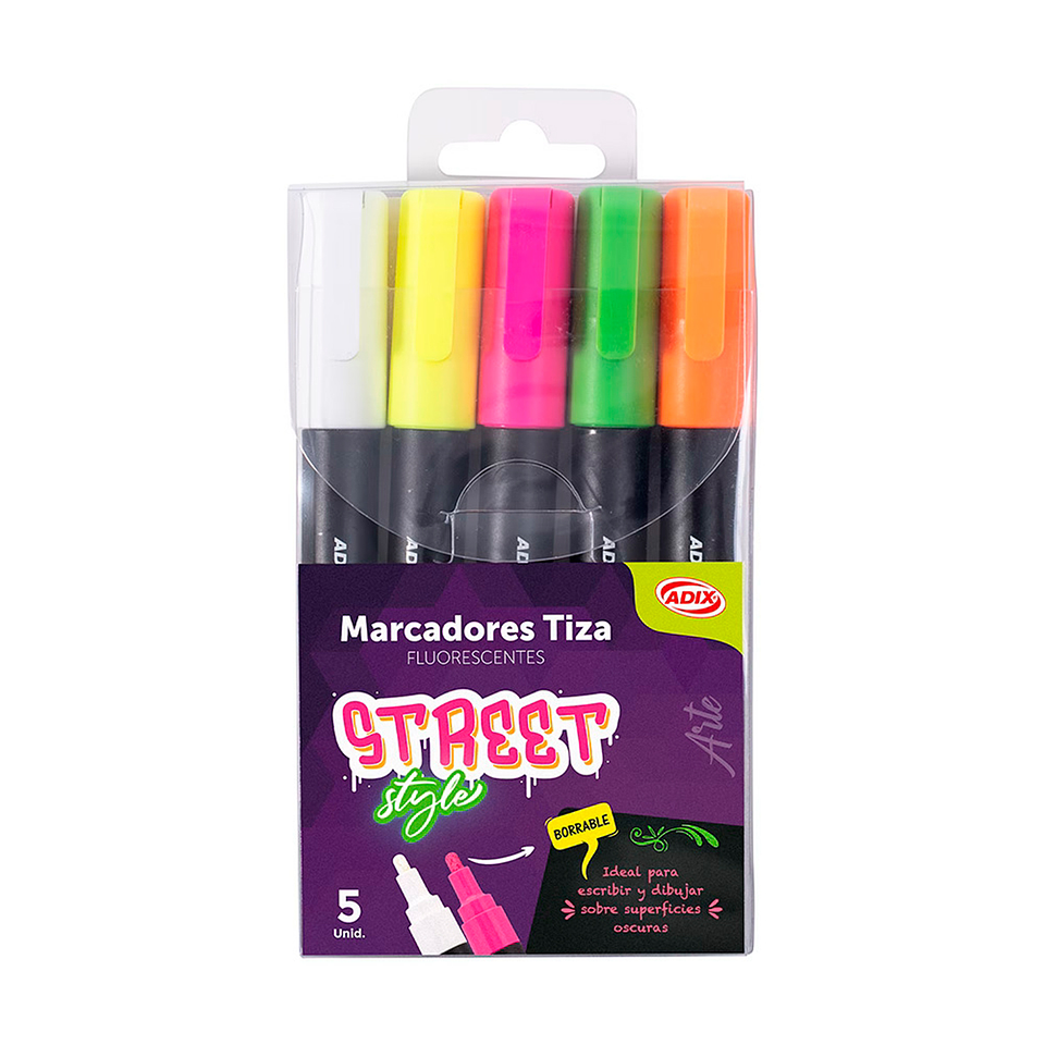Marcadores Tiza Fluorescente 5 un 1