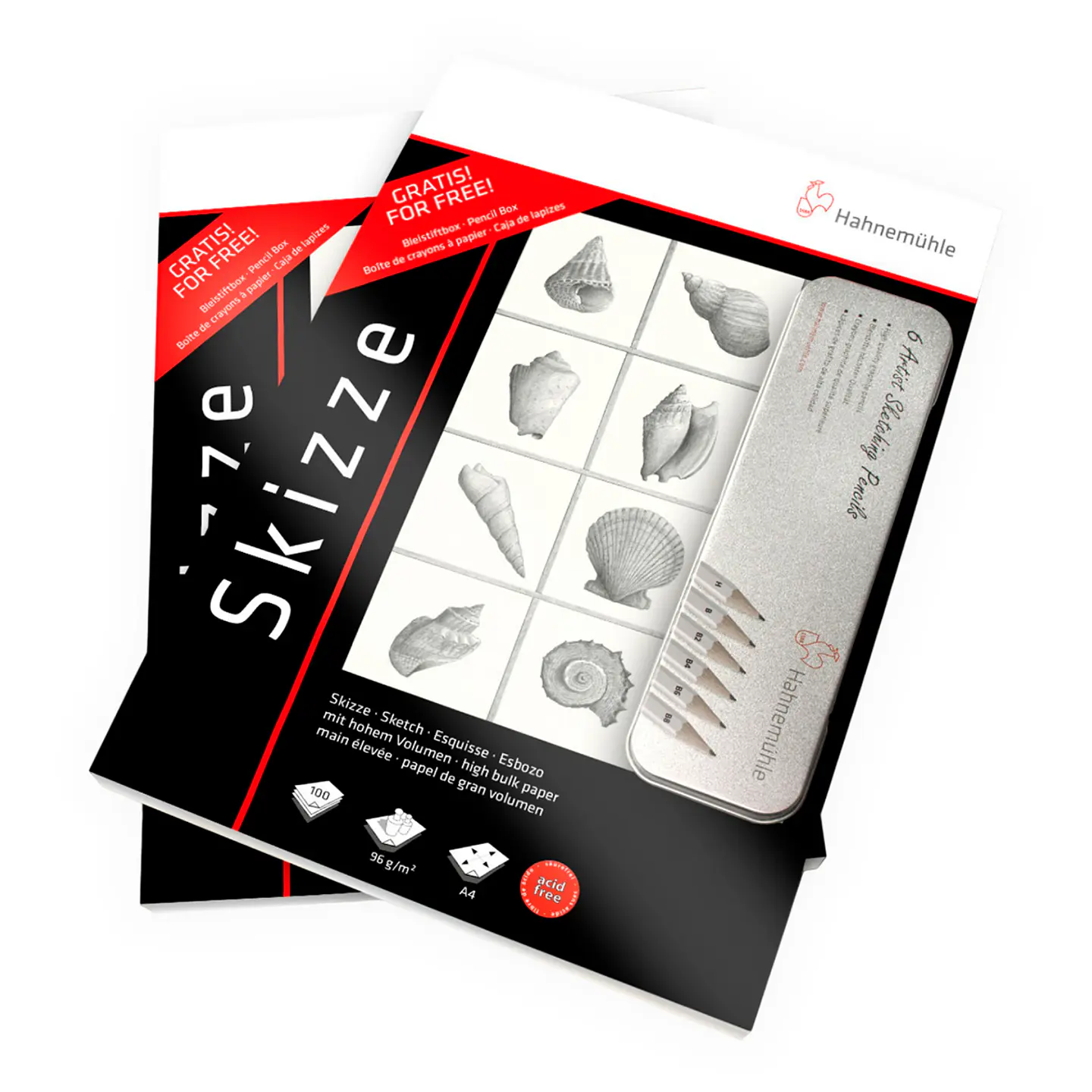 Set 2 Block Dibujo Skizze 96grs Hahnemühle A4 + Estuche de 6 lápices 1