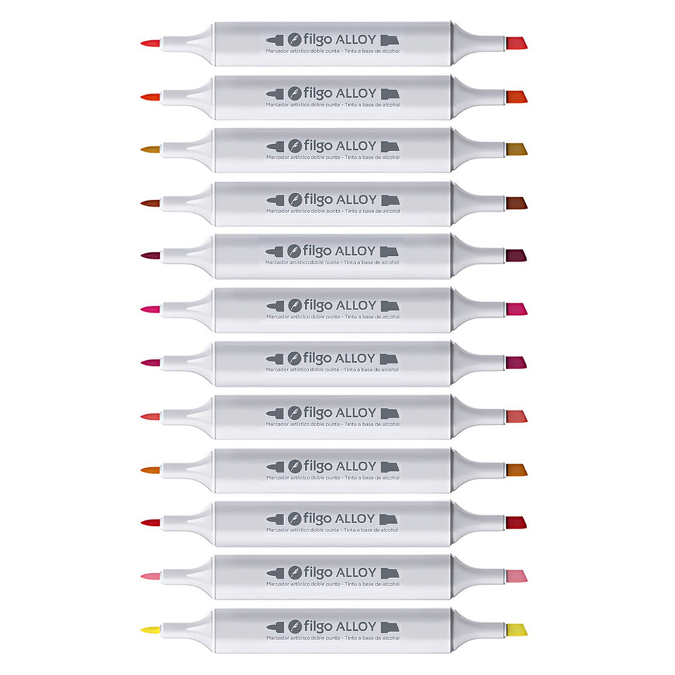 Marcadores Artísticos Doble Punta Filgo Alloy - 12 Tonos Cálidos 2