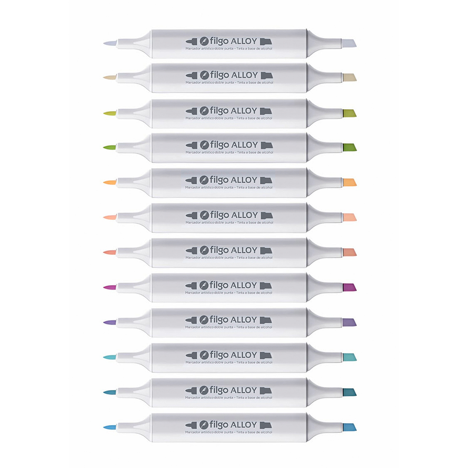 Marcadores Artísticos Doble Punta Filgo Alloy  - 12 Tonos Pastel 2