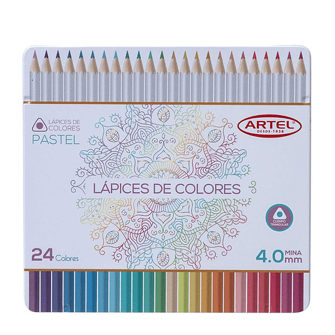 Estuche Metálico 24 lápices colores pasteles - Artel