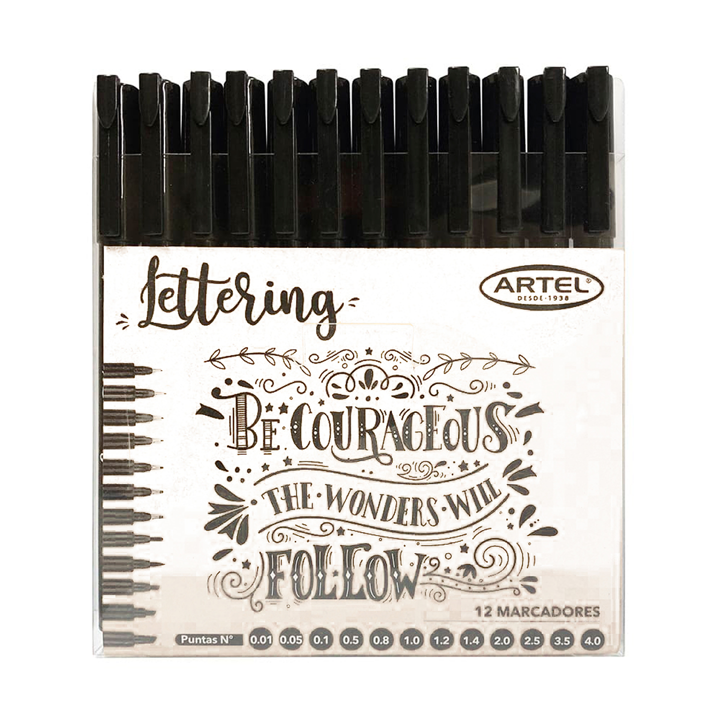 Set  Marcadores Lettering 12 Puntas Negro - Artel 1