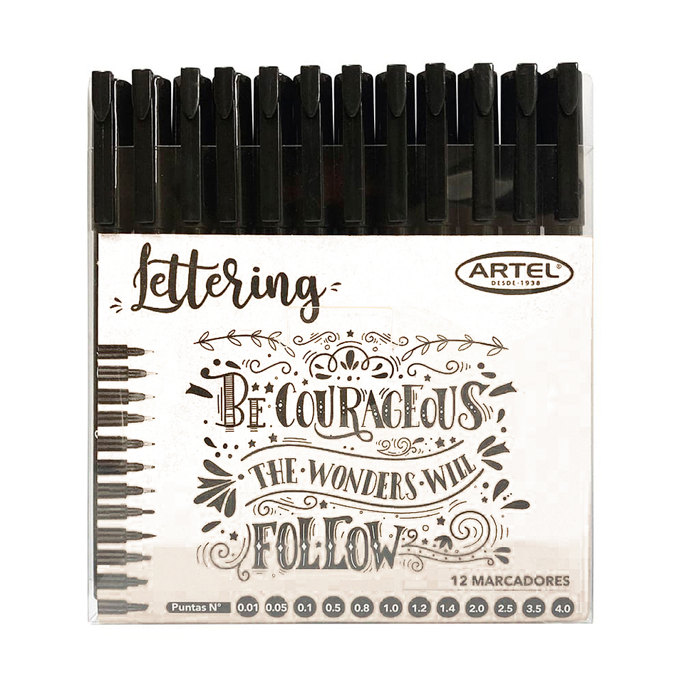 Set  Marcadores Lettering 12 Puntas Negro - Artel 1
