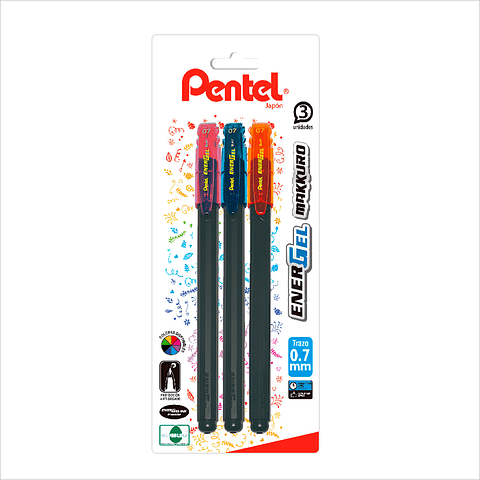 Set 3 Lapices Energel Makkuro 0,7mm Colores Fancy - Pentel