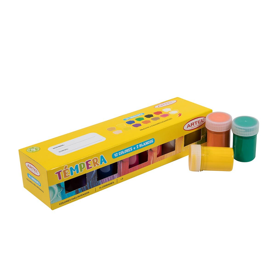 Estuche Tempera Artel 12 Colores + 2 Blancos Adicionales 2