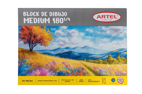 Block de Dibujo Medium 180 1/4 20 Hojas Artel