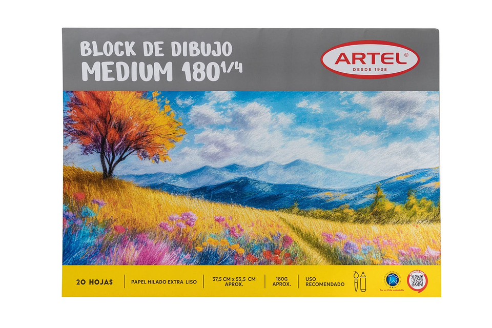 Block de Dibujo Medium 180 1/4 20 Hojas Artel 1