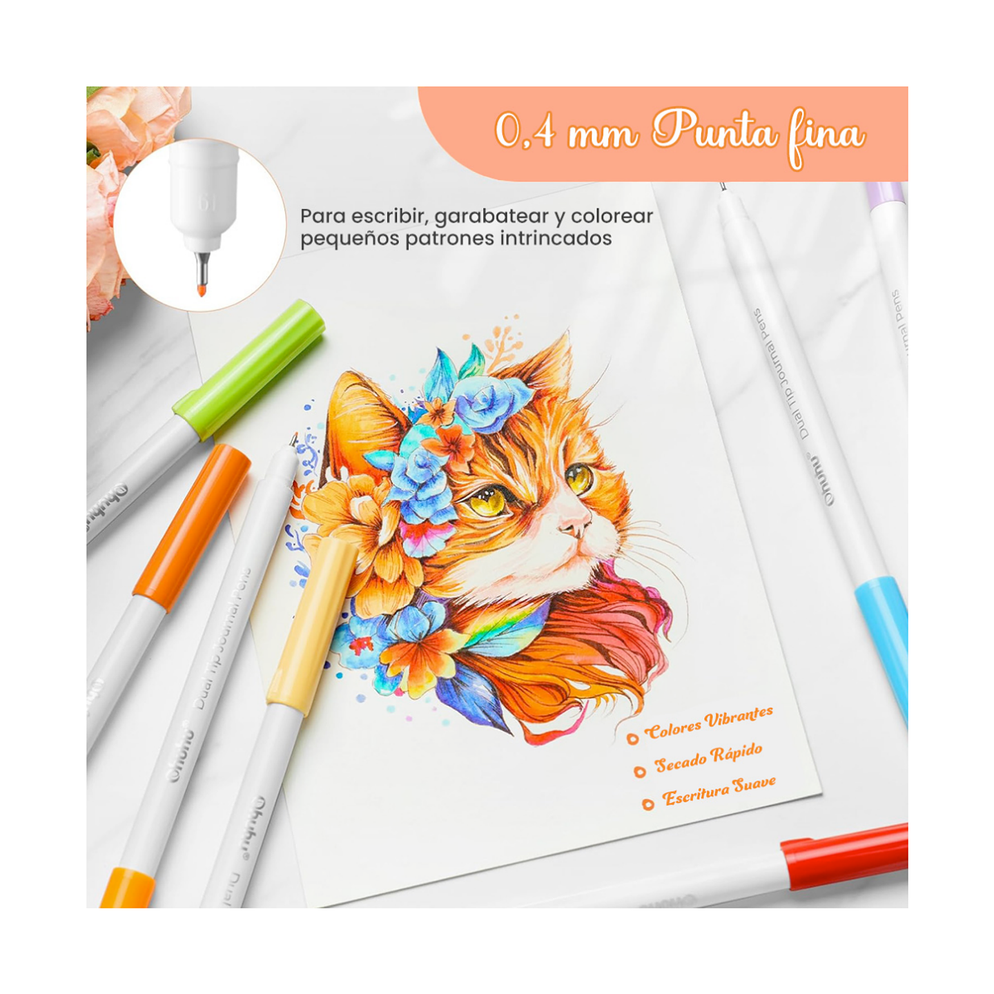 Ohuhu 40 Marcadores a Base de Agua Pincel y Fineliner 4