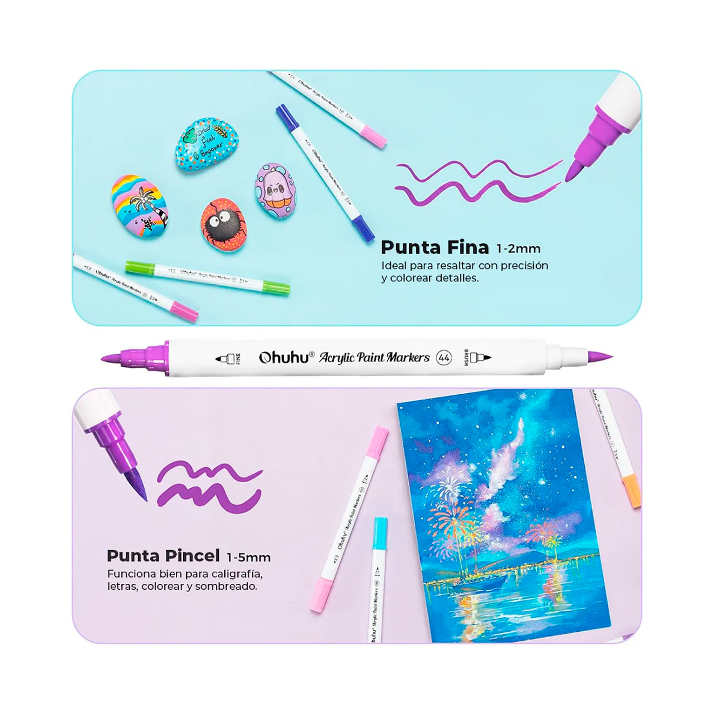 36 Marcadores Acrílicos Ohuhu Punta Fina Y Pincel  2